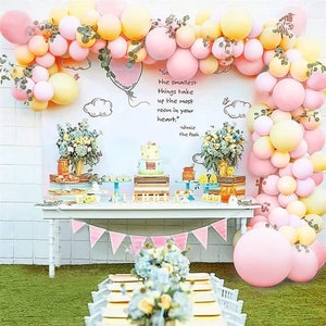Yellow Pink Balloon Garland Arch Kit | Baby Shower Girl Decorations | Birthday Party Bear Theme Supplies