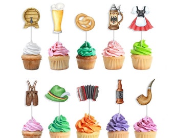 Oktoberfest Cupcake Toppers: German Birthday Party Decorations