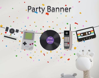 Retro 80's 90's Birthday Party Banner: Family Theme