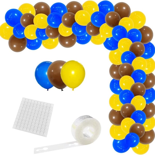 Yellow, Blue and Brown Balloon Garland Birthday Party Decorations | Baby Shower Room Layout Arch Set Balloon Party Supplies