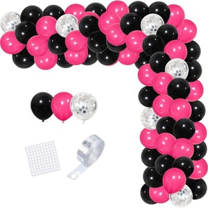 Hot Pink and Black Balloon Garland Birthday Party Decorations  | Wedding | Baby Shower Room Layout Arch Set Balloon Party Supplies