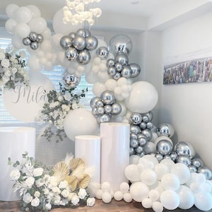 White and Silver Balloon Garland Birthday Party Decorations Wedding ...