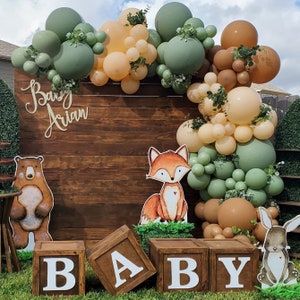 Woodland Animals Balloon Garland Kit | Sage Green Balloons Arch for Birthday Party | Baby Shower Decorations