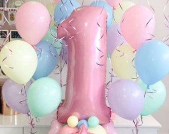 Pastel Colors 1st Birthday Balloon Bouquet Party Decorations |  Pink Set Light Colors Balloon Column for Girl Party Supplies ( Air Only)