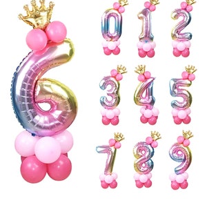Pastel Colors 6th Birthday Balloon Bouquet Party Decorations |  Pink Set Light Colors Balloon Column for Girl Party Supplies ( Air Only)