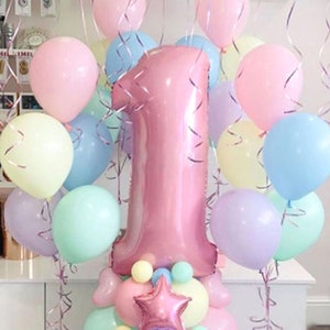 Pastel Colors 1st Birthday Balloon Bouquet Party Decorations |  Pink Set Light Colors Balloon Column for Girl Party Supplies ( Air Only)