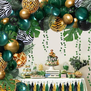 Jungle Animals Green Balloons Garland Zoo Birthday Party Decorations | Baby Shower Arch Set Green Safari Balloon Party Supplies