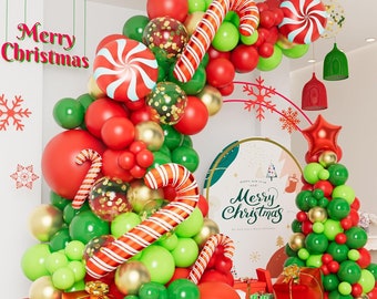 Christmas Balloon Garland Kit: Red, Green & Gold Xmas Party Decor
