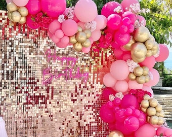 Hot Pink and Gold Balloon Arch Kit Birthday Party Decorations | Wedding | Baby Shower | Doll Bridal Shower Balloons Garland Set