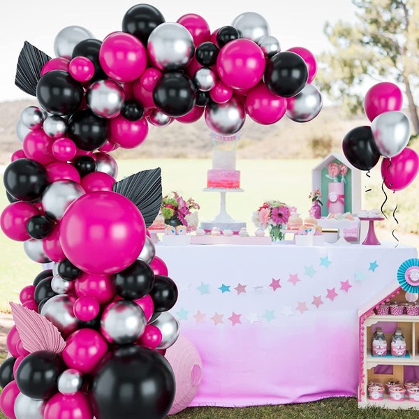 Hot Pink and Black Balloon Garland Birthday Party Decorations  | Wedding | Baby Shower Room Layout Arch Set Balloon Party Supplies