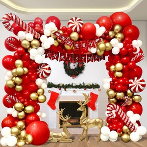 Red Gold and White Balloon Arch Kit Xmas Party Decorations Red Theme Christmas Garland Set Balloons for Party Supplies