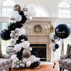 Marble Black Silver and White Balloon Garland Birthday Party Decorations  | Wedding | Baby Shower Room Layout Arch Set Balloon