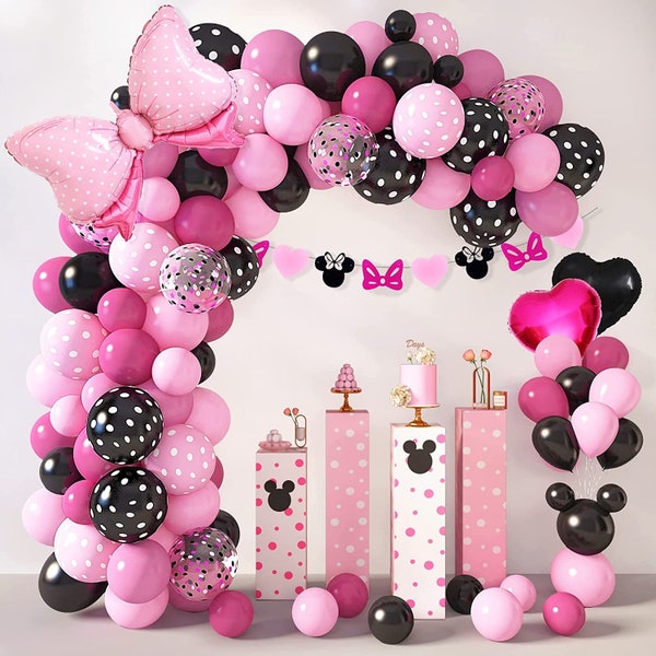 Hot Pink and Black Bow Balloon Garland Birthday Party Decorations  | Wedding | Bridal Shower Room Layout Arch Set Balloon Party Supplies