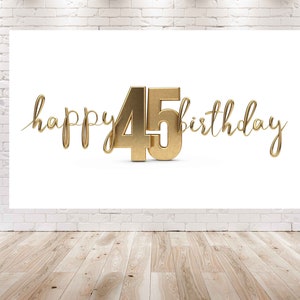 45th Birthday Backdrop: Gold Photo Poster Decor, 7x5 FT