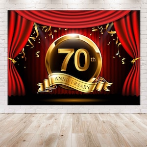 7X5FT 70 Years Red and Gold Birthday Backdrop | 70th Birthday Background for Party Decorations | Seventy Birthday Photo Poster