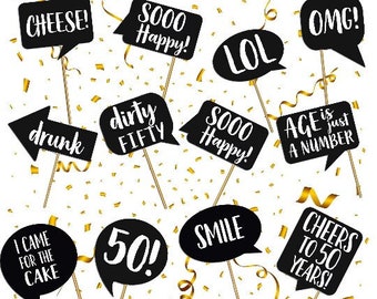 50th Birthday Photo Booth Props: Black Party Decorations