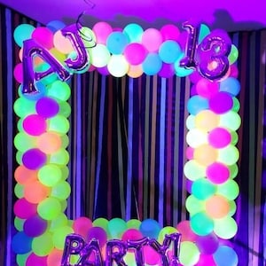Large Balloon & Tassel Tail Neon Rainbow 36 Inch Round Purple Lilac Pink  White and Ivory Balloons Unicorn Party Ideas 