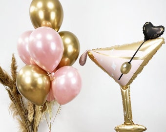 Martini Glass and Gold Balloons | Elegant Balloon Bouquet for Party & Celebration Decorations
