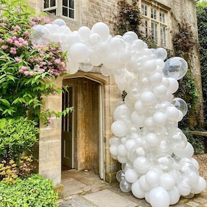 Clear Balloon Garland Kit with White Balloons | Birthday Party Arch | Wedding Baby Shower Party Supplies