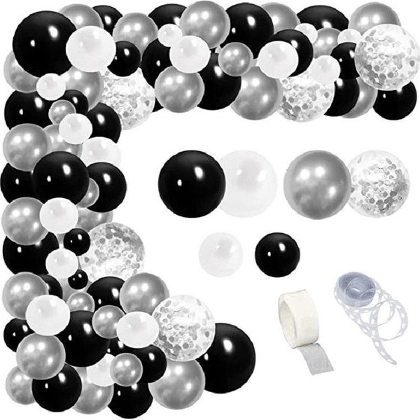 Black White Silver Balloon Arch Kit Birthday Party Decorations | Wedding | Baby Shower Arch Set Balloon Party Supplies