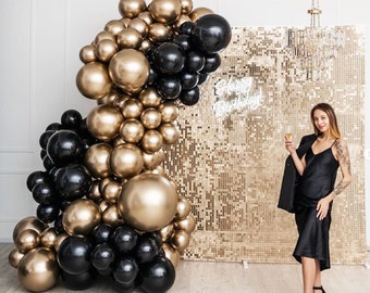 49-Piece Black & Gold Birthday Party Decorations Set - Balloons, Gold Fringe Curtain, Happy Birthday Banner - View #7