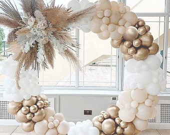 White Beige and Gold Balloon Arch Kit Birthday Party Decorations | Wedding | Baby Shower | Bridal Shower Garland Set Balloons Party Supplies