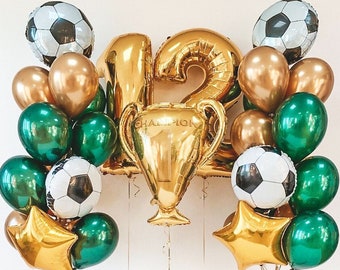 Soccer Champion Balloon Set: Gold, Green & Trophy - 12th Birthday