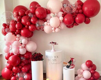 Red And Pink Balloon Garland Hot Pink Birthday Party Decorations  | Wedding | Bridal Shower Room Layout Arch Set Balloon Party Supplies