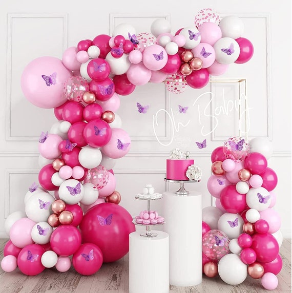 Butterflies Balloon Garland Pink Birthday Party Decorations Wedding Baby  Shower Room Layout Arch Set Hot Pink Balloon Party Supplies 