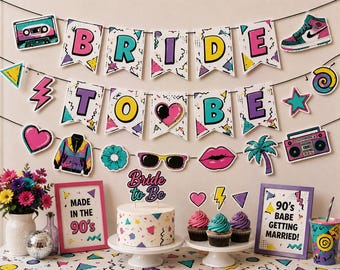 90s Bride to Be Banner, Retro Bridal Shower Decorations, 90s Bachelorette Party Decor, Colorful Bride Banner, Retro Bride Party