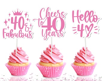 40th Birthday Pastel Pink Cupcake Toppers - Pack of 10 - Party Decorations