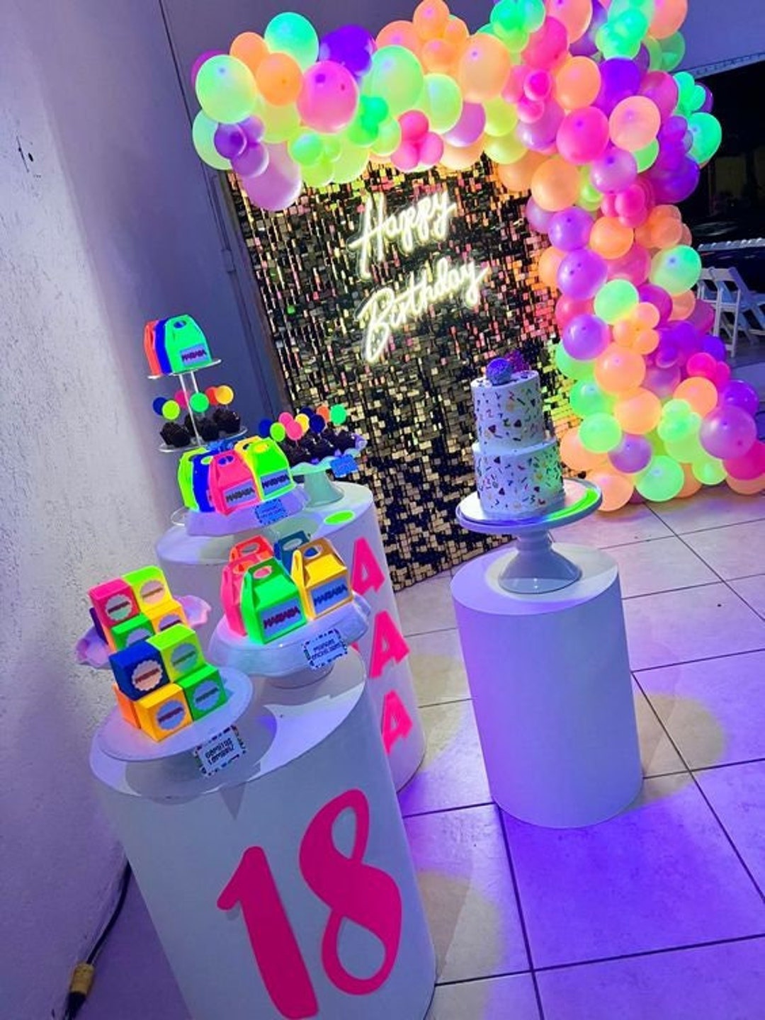 Neon Balloon Arch Birthday Glow up Party Decorations Retro Party