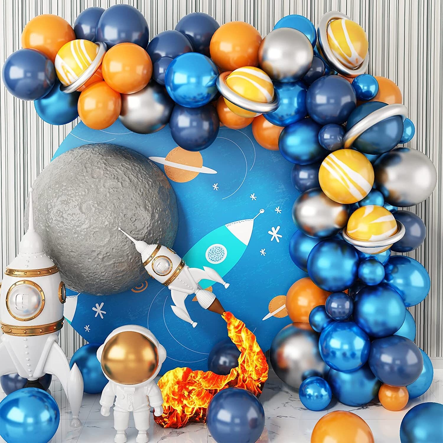 92 Piezas, Kit De Arco De Guirnalda De Globos Del Espacio Exterior,  Decoraciones De Fiesta De Astronauta Del Planeta Cohete, Decoración De  Cumpleaños