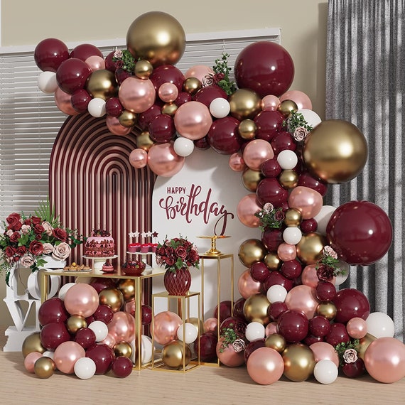 Burgundy and Gold Balloon Arch Kit Party Decorations Dark Red Theme Garland  Set Balloons for Party Supplies 