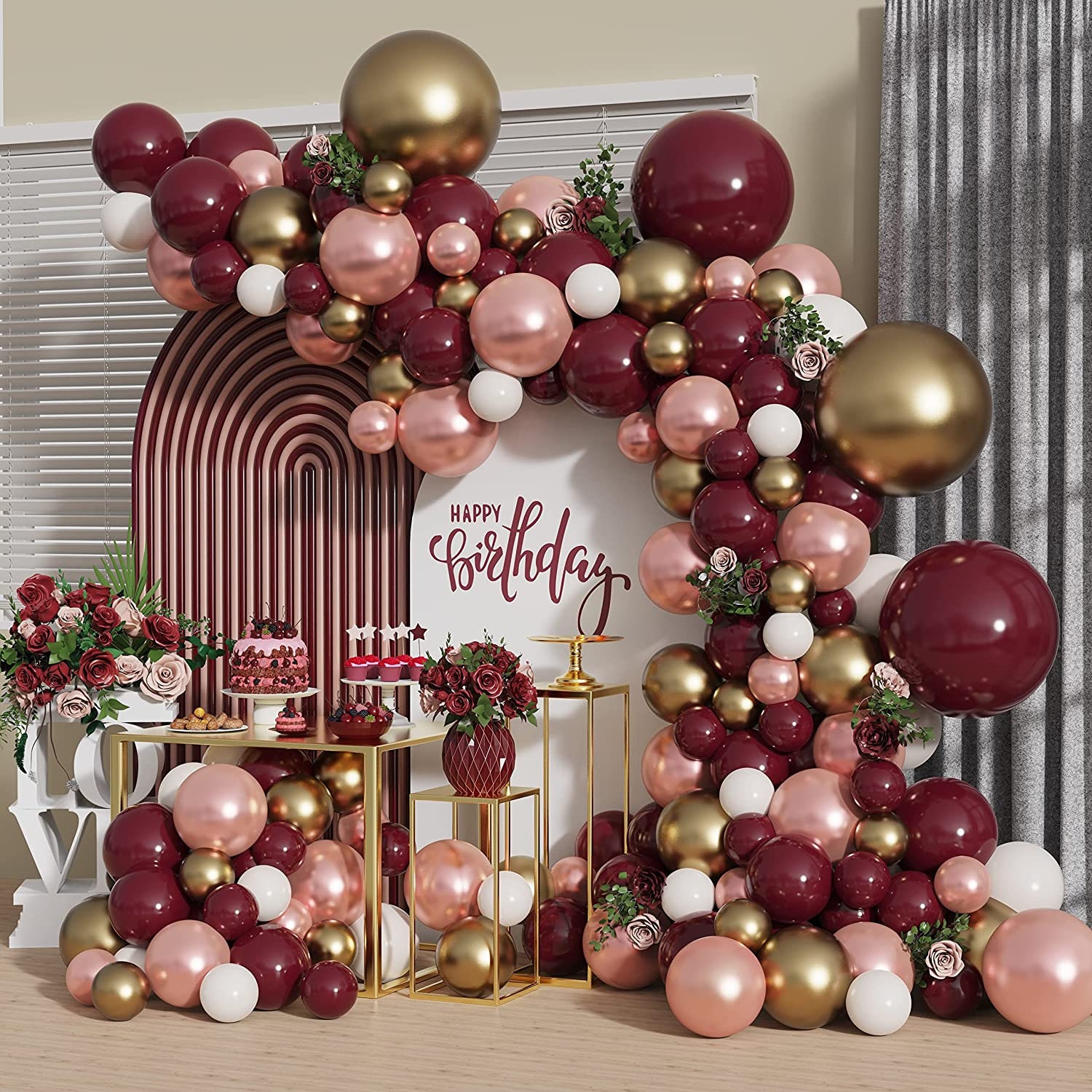 Burgundy Birthday Decorations for Women Maroon and Gold Tissue Paper Pom  Poms Pa