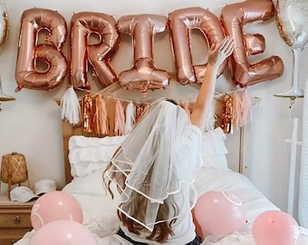 Rose Gold "BRIDE" Foil Balloons - 32-Inch Balloons for Bridal Shower, Bachelorette Party Decorations