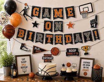 Game On Birthday Banner, Basketball Birthday Decorations, Basketball Party Decor, Sports Birthday Banner, MVP Birthday Party