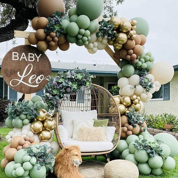 Woodland Animals Sage Green Balloons Garland Birthday Party Decorations | Baby Shower Arch Set Green Boho Balloon Party Supplies