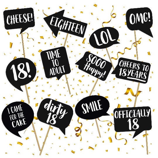 18th Birthday Party Photo Booth Props Eighteen Party Supplies and Decorations 18 Years Black Birthday Photo Props