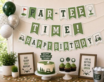 Par Tee Time Happy Birthday Banner, Golf Birthday Decorations, Golf Party Decor, Golfer Birthday Banner, Golf Theme Party