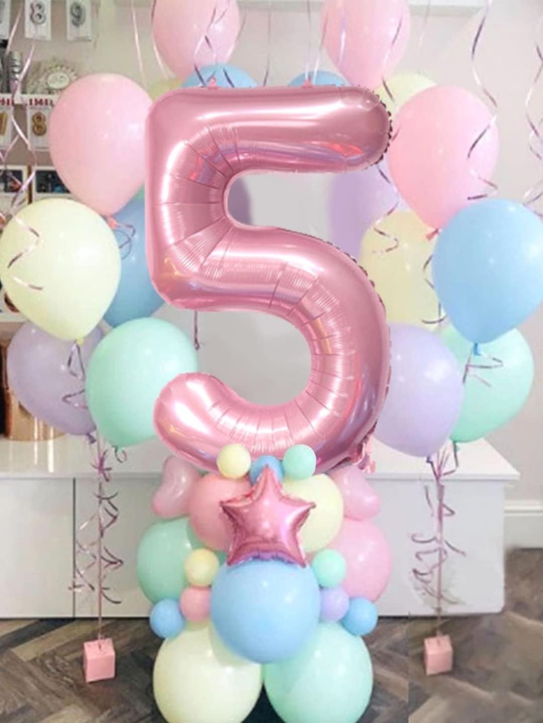 Pastel Colors 5th Birthday Balloon Bouquet Party Decorations | Pink Set ...