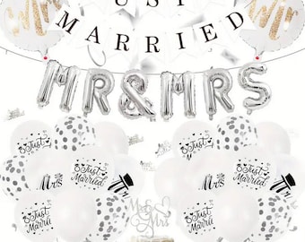 Wedding Decorations 39pcs Balloon Kit | Silver MR & MRS and Confetti Balloons | Bridal Party Supplies