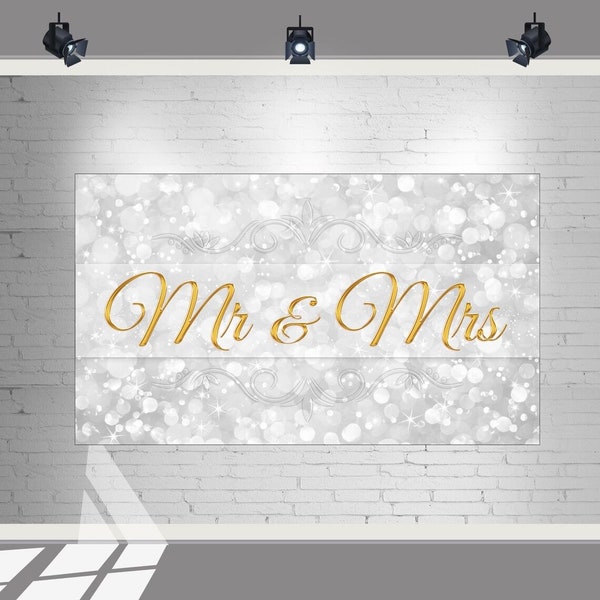 7X5 FT Mr and Mrs Wedding Backdrop | Wall Just Married Background for Wedding Day | Elegant Photo Wall Poster for Party