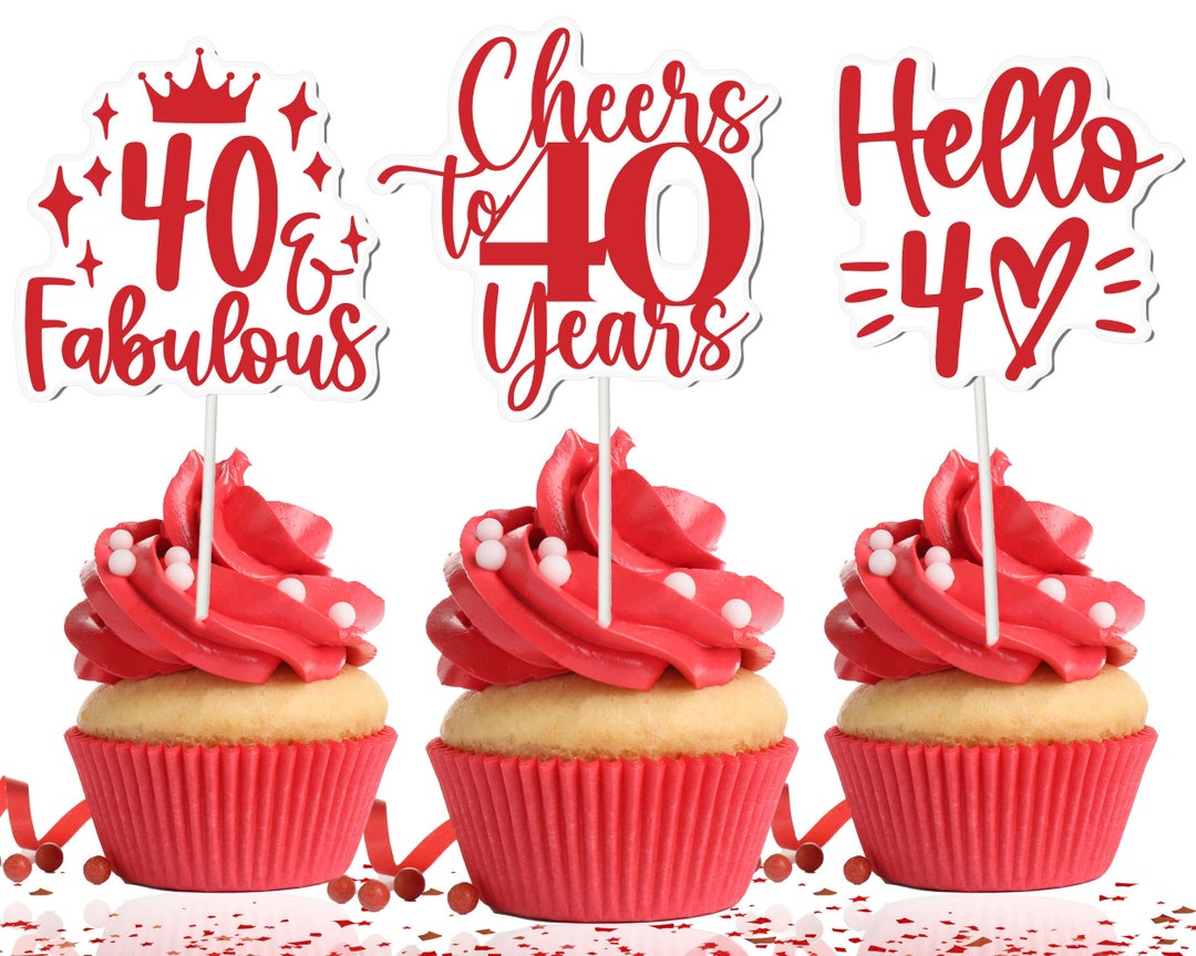 40th Birthday Red Cupcake Toppers Pack of 10 Party Etsy
