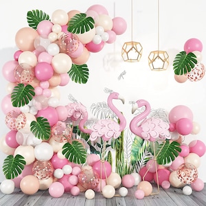 Flamingo Balloon Arch Kit Birthday Party Decorations | Bridal Shower | Baby Shower Tropical Palm Leaves Garland Set Balloons Party Supplies