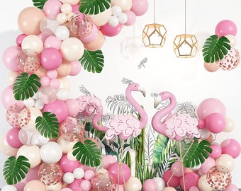 Flamingo Balloon Arch Kit Birthday Party Decorations | Bridal Shower | Baby Shower Tropical Palm Leaves Garland Set Balloons Party Supplies