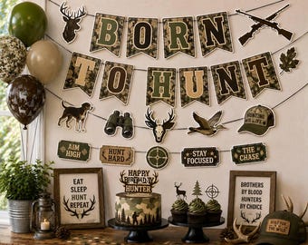 Born to Hunt Birthday Banner, Hunting Birthday Decorations, Hunter Party Decor, Camo Birthday Banner, Deer Hunting Party