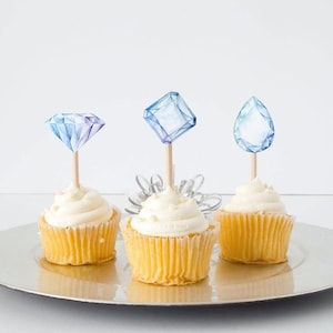 10 Pcs Diamonds Bridal Shower Cupcake Toppers | Crystals Cupcake Toppers for Theme Party Decorations | Diamond Birthday Party Supplies