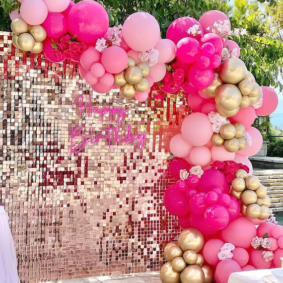 Decoracion Arco Globos Rojo Rosado Dorado Cumpleaños