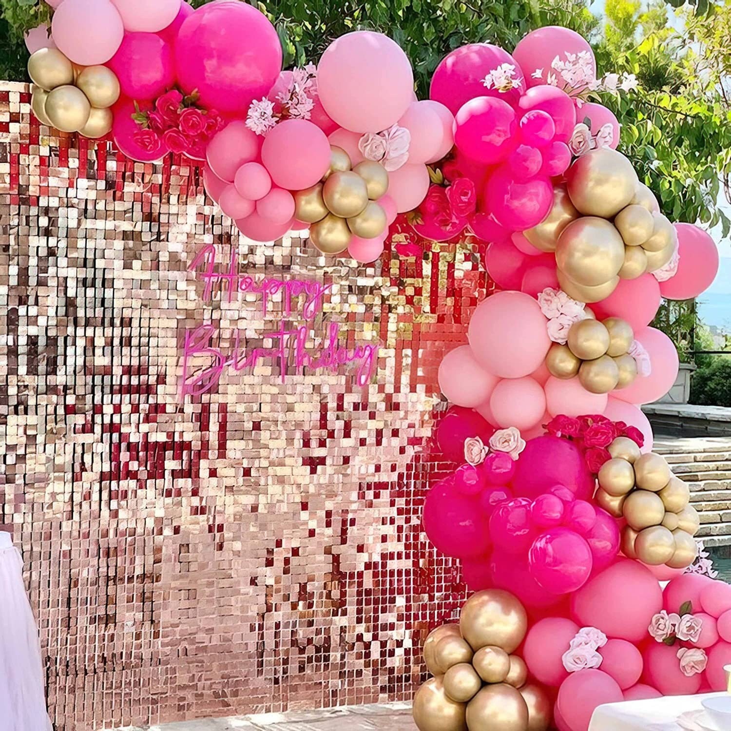 Kit de arco de globo rosa y dorado, decoraciones para fiesta de cumpleaños, boda, Baby Shower, muñeca, despedida de soltera, conjunto de guirnalda de globos